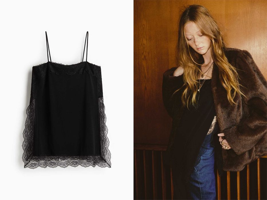 Bluzka M Top na ramiączkach zdobiony koronką nowa kole PROMOCJA czarny