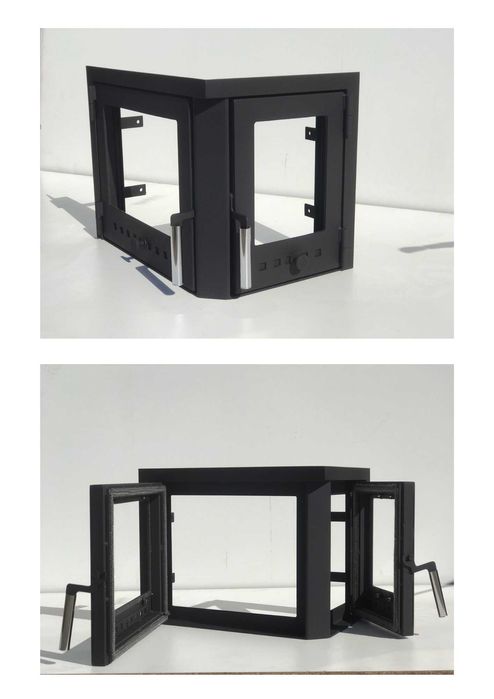 Дверця кутова для каміна зі склом, дверка угловая в камин, каминная