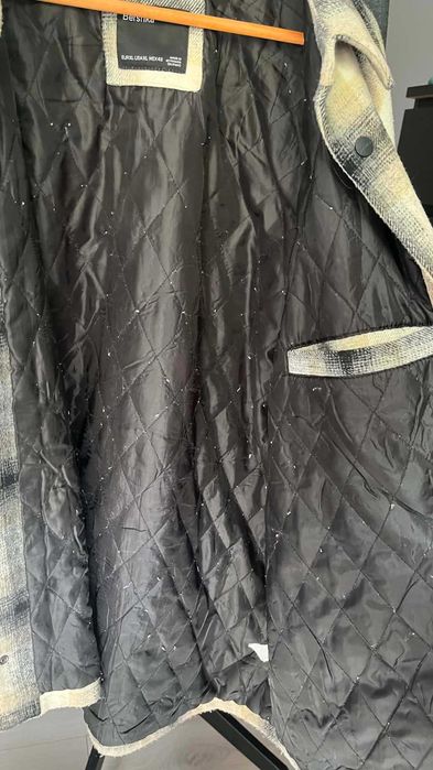 Koszula wierzchnia Bershka w kratę shacket beżowa akrylowa oversize drwal XL