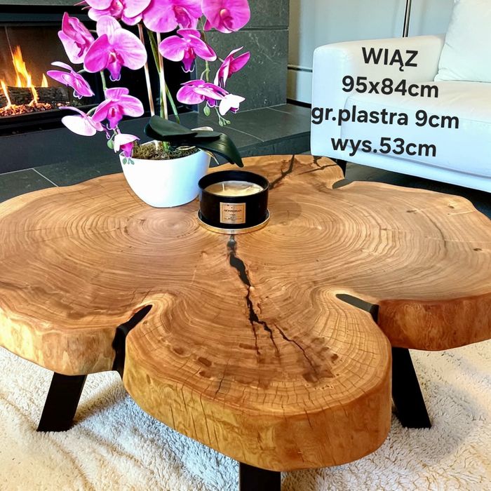 Stolik kawowy 95x84cm PIĘKNY OKAZ LIVE EDGE plaster drewna