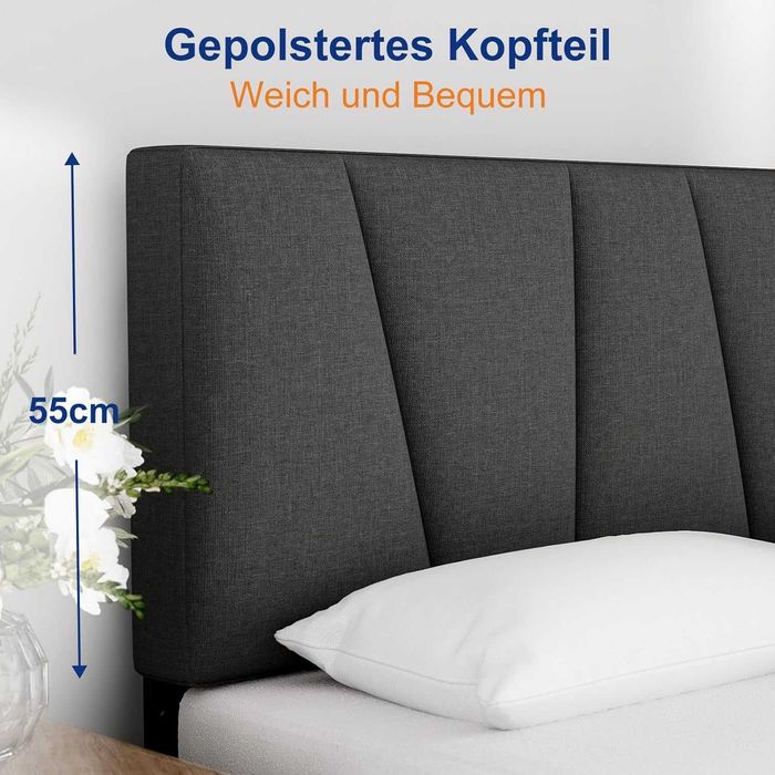 Nowe łóżko tapicerowane / rama / zagłówek / 90x200cm / szare !A2680!