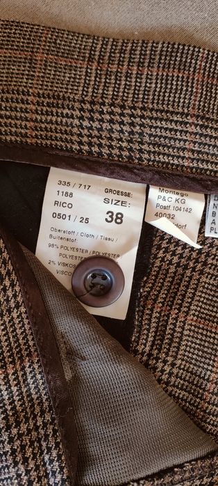 Eleganckie spodnie w kant pepitka brąz Montego M