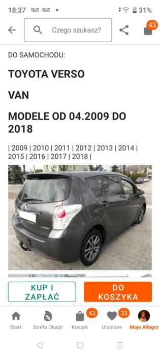 Hak samochodowy Toyota Corolla Verso