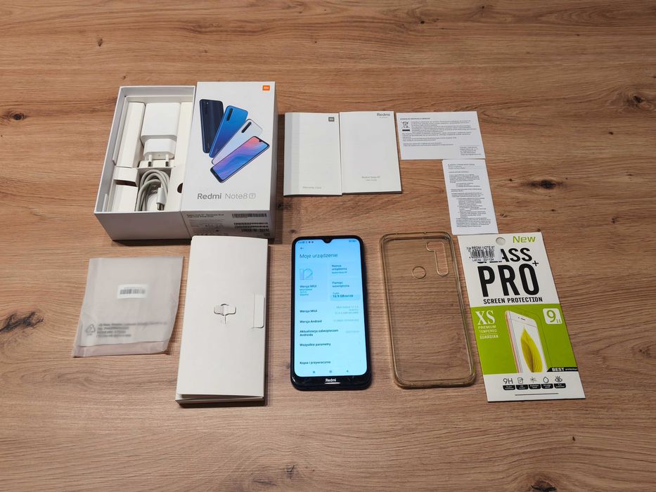 Telefon XIAOMI REDMI NOTE 8T pudełko + szkło + etui + ładowarka BDB