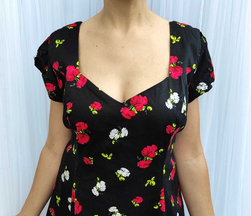 Sukienka Joe Browns midi 48 4XL plus size retro pin up czarna kwiaty