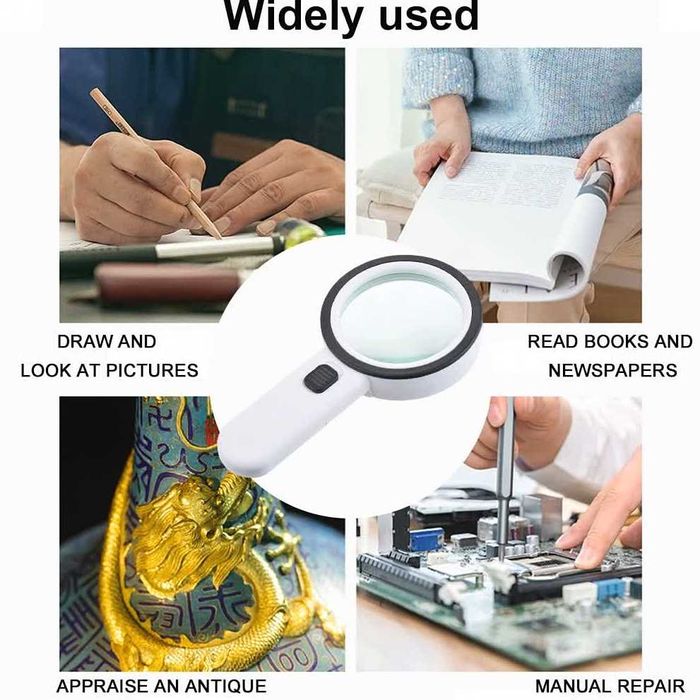 Лупа 30X мощная с подсветкой 12 LED идеальна для точных работ и чтения