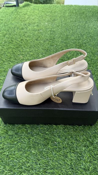 Marco Tozzi Czółenka Slingback Beżowo-Czarne 39