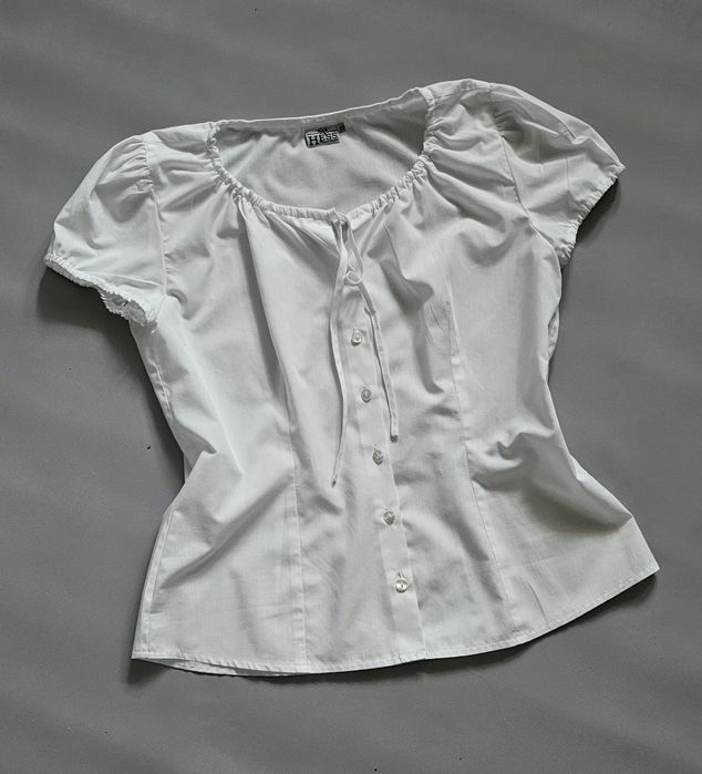 Biała bluzka koszula wiązana lolita cottage coquette y2k dirndl bella