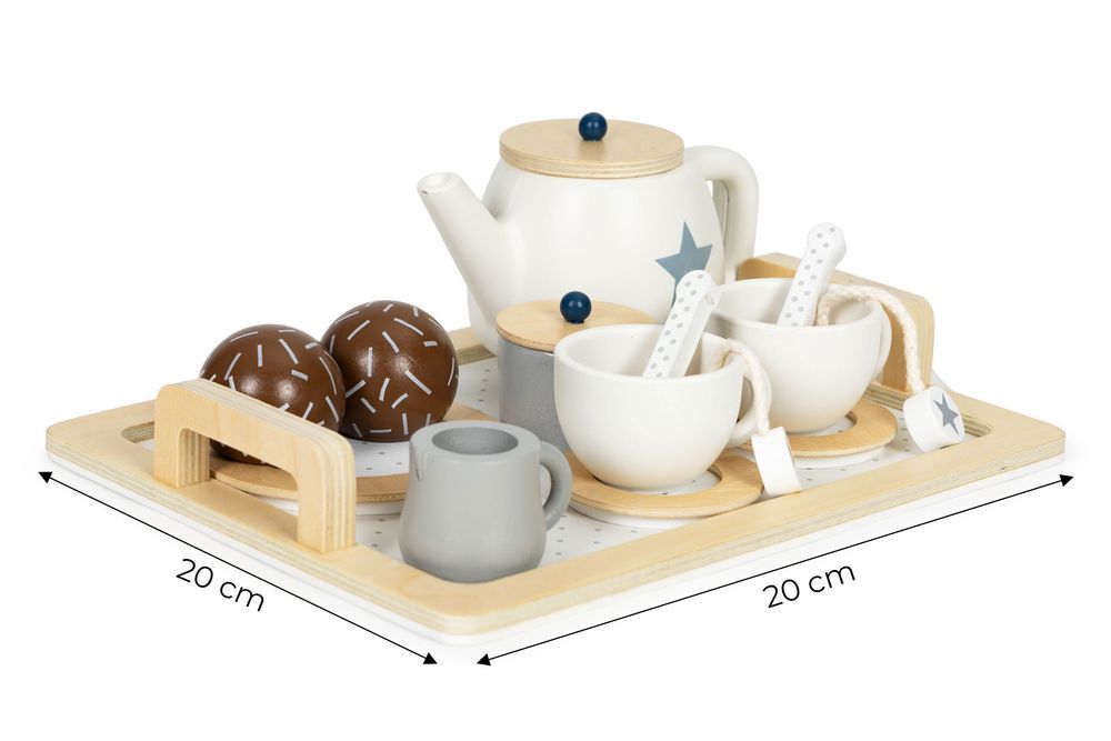 Drewniany Zestaw Do Herbaty Dzbanek Filiżanki 17 Elementów Ecotoys