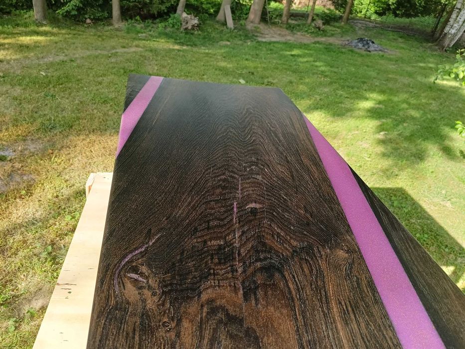 Stolik kawowy ława stół drewno naturalne czarny dąb żywica loft