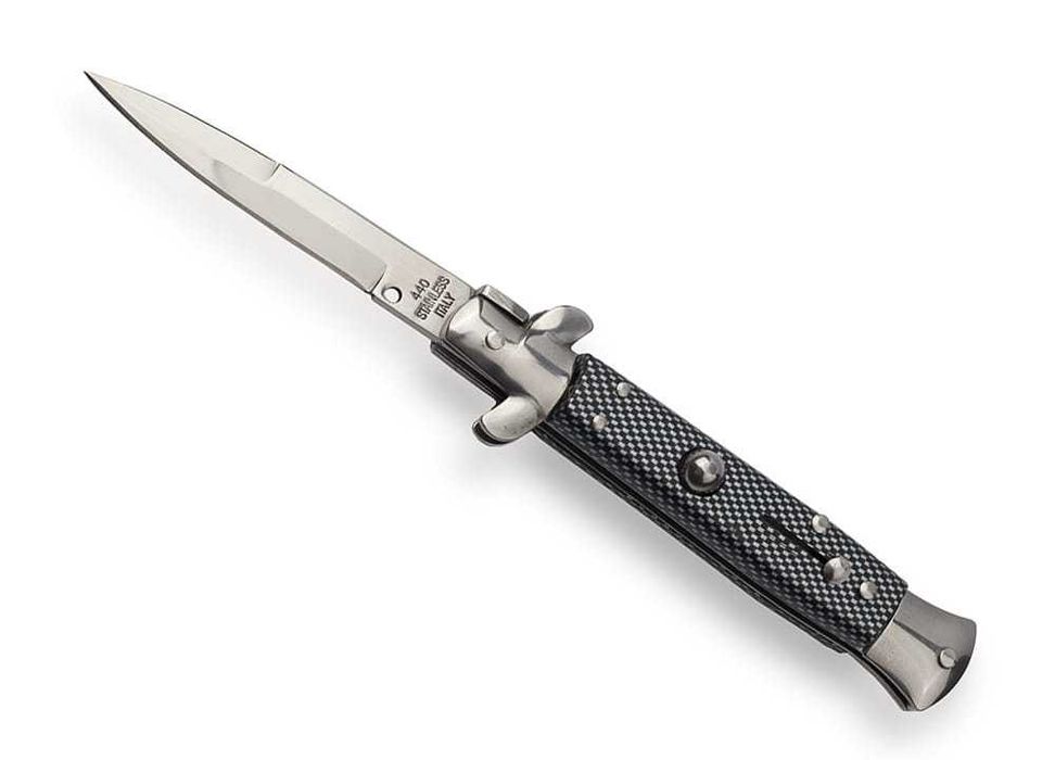 Nóż sprężynowy Italy N-530 carbon – sycylijka, stal 440, frame lock