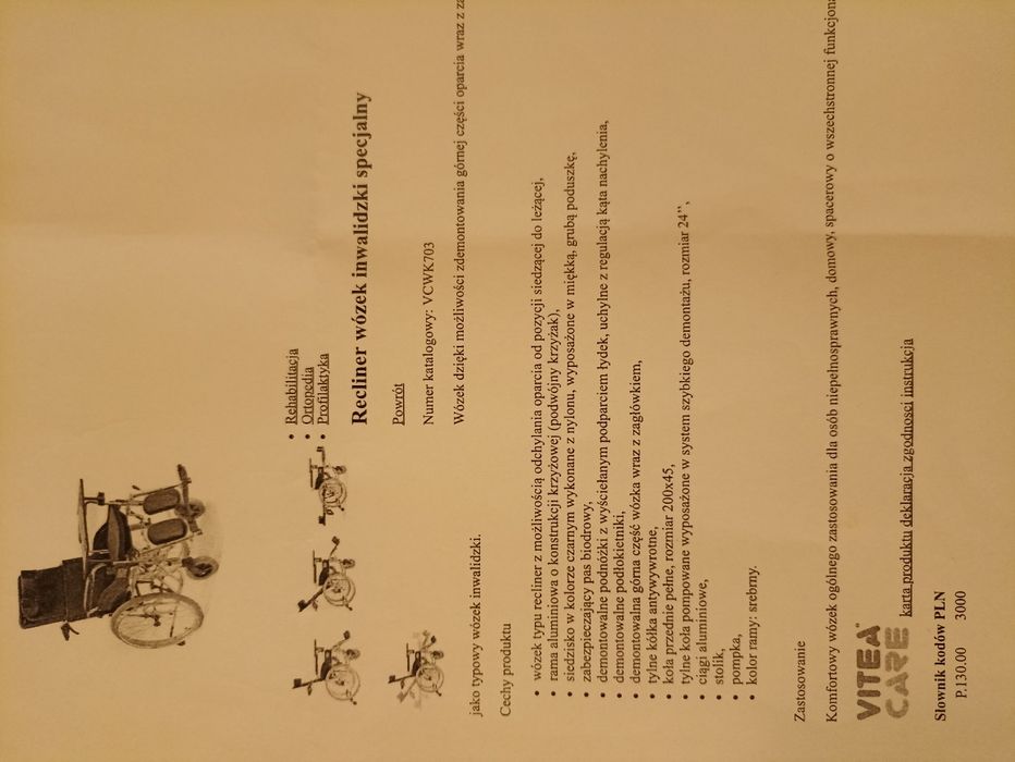 Wózek inwalidzki specjalny Recliner