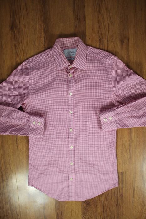 Koszula Charles Tyrwhitt r. 37 różowa biała wzór dł rękaw bawełniana