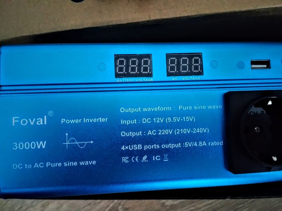 Інвертор Foval 3000w, перетворювач напруги 12-220 В 50гц, Чистий синус