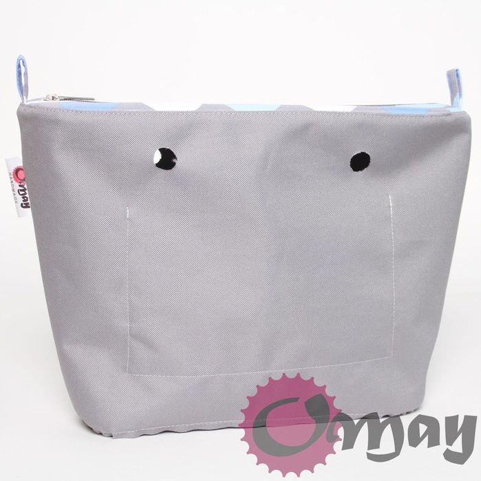 Szary organizer do OBAG MINI grochy niebieskie błękit 2 kieszenie OMAY