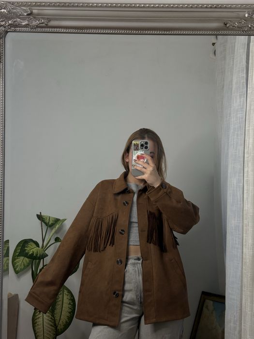 шкірянка коричнева, еко шкіра, замша, бахрома