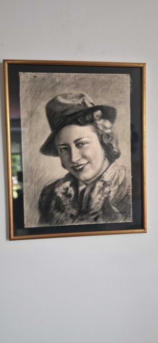 Przedwojenny aukcyjny rysunek portret weglem autorstwa Karola Frycza