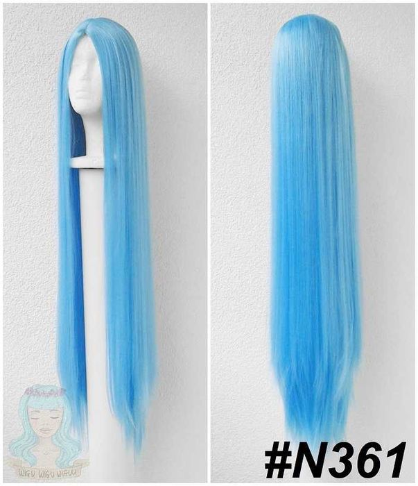 Długa niebieska błękitna peruka 100cm z przedziałkiem cosplay wig