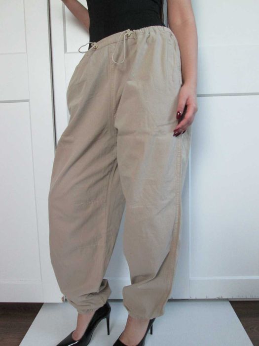 Primark beżowe szerokie spodnie spadochronowe cargo 12 L XL nowe