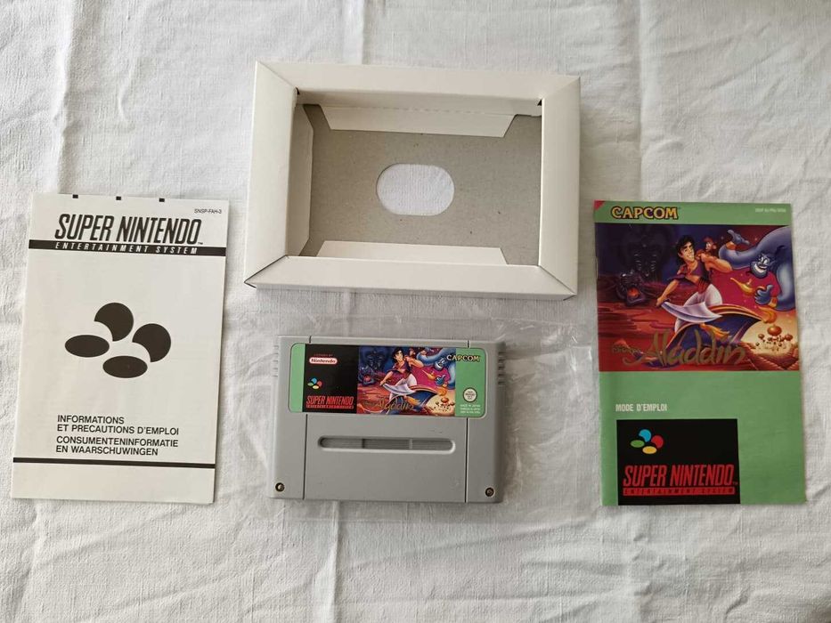 Aladdin (SNES, 1993, PAL FR) – Caixa e Manual | Clássico Raro Disney