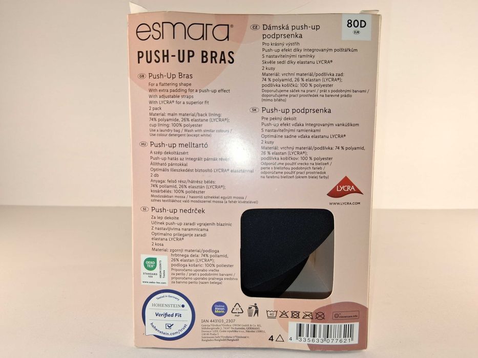 A101 Zestaw 2 sztuki Biustonoszy Push-Up Esmara 80D Biały Czarny