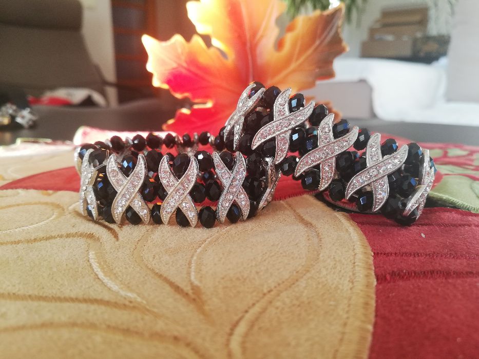 Czarno srebrna błyszcząca bransoletka bransoleta