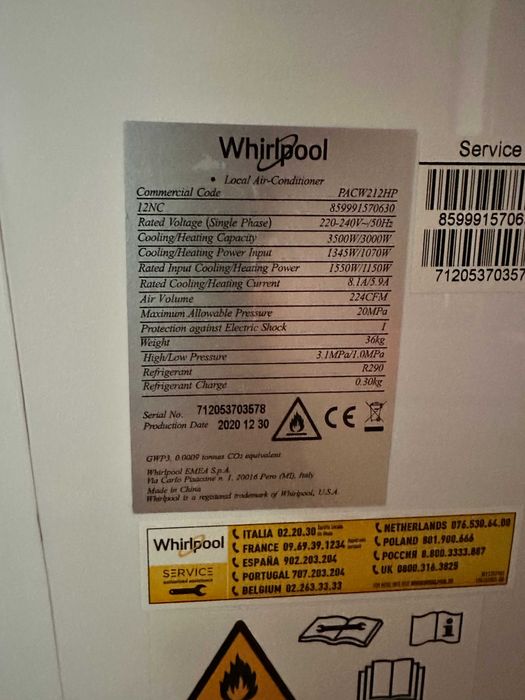 Whirlpool PACW212HP – klimatyzator przenośny