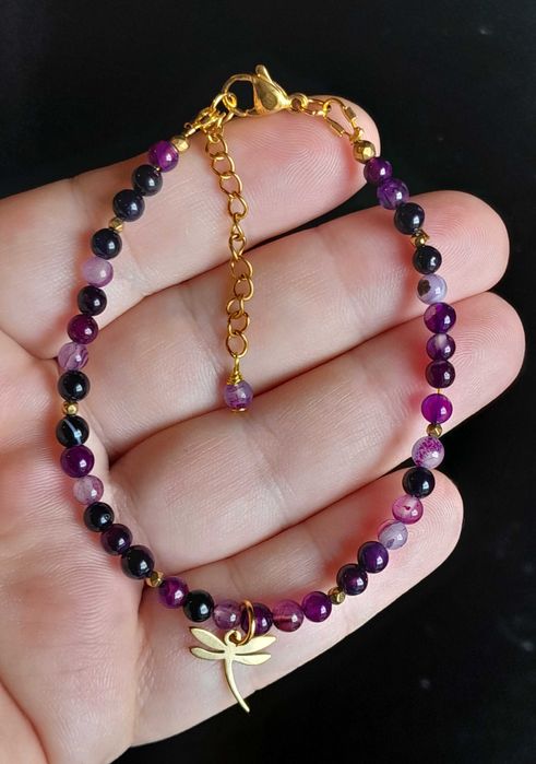 Pozłacana bransoletka z kamienia naturalnego Agat.