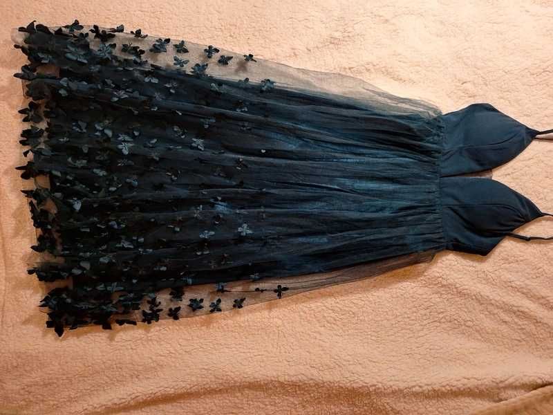 Długa sukienka wieczorowa butelkowa zieleń XS/S