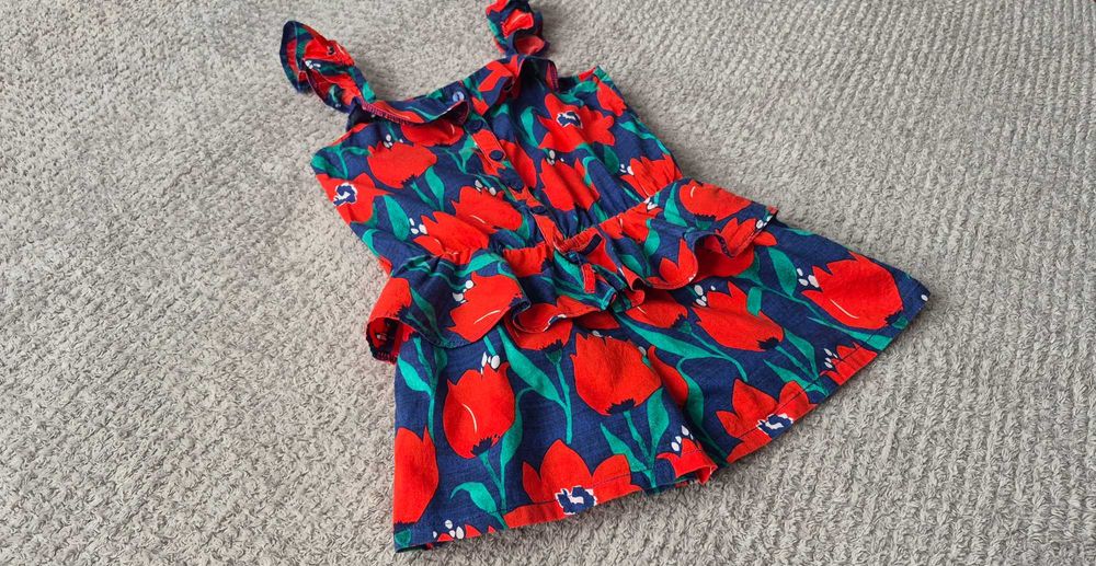 Letni kombinezon na ramiączkach, czerwone kwiaty, Next, 98