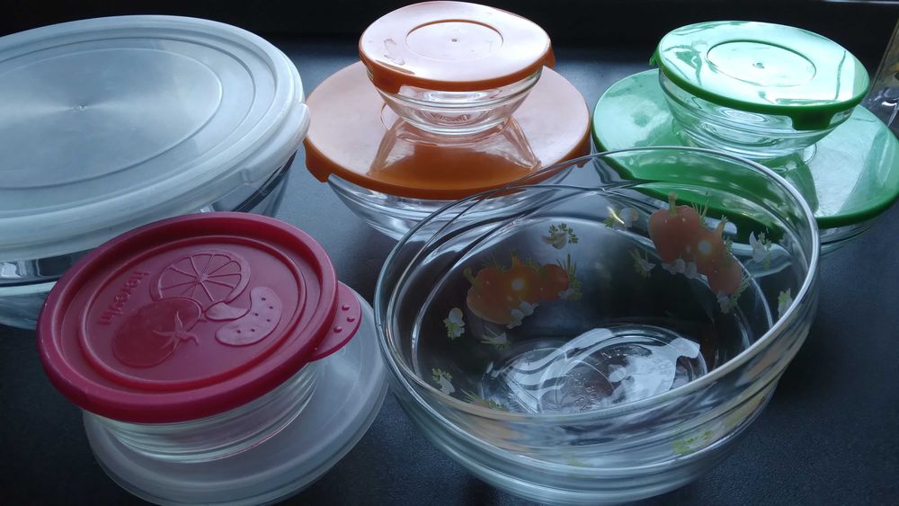 стеклянный салатник емкость с крышкой Франция