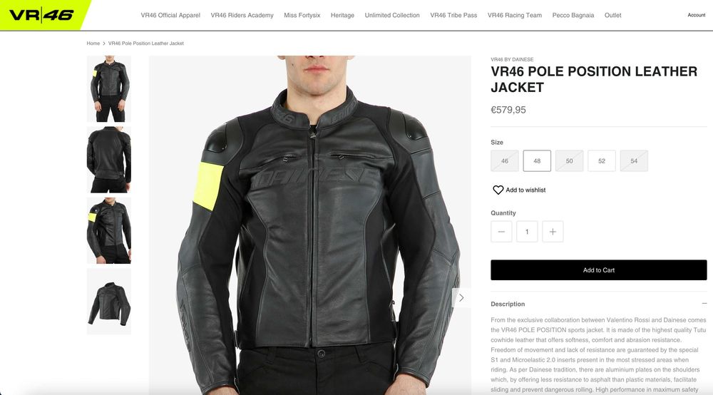 Casaco NOVO Dainese VR46 Collection pele (33% Desconto) Em 48 e 52