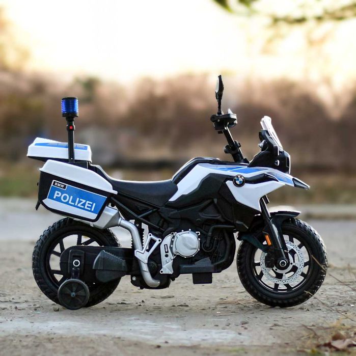 Duży motor na akumulator POLICJA F850 2x45W miękkie koła kogut