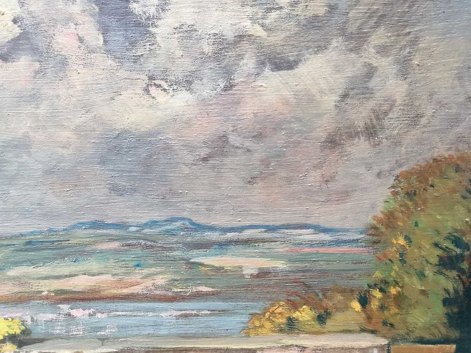 Nastrojowy pejzaż, niemieckie malarstwo, Gubin, pocz. XX w.