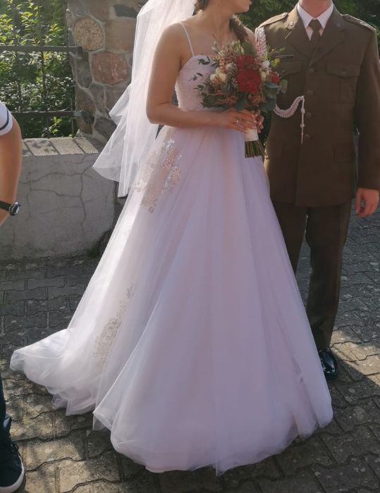 Suknia ślubna biała r. 34 170cm z gorsetem