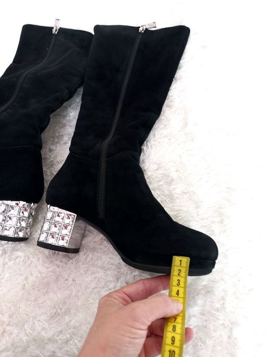 Сапоги зимові натуральний замш замшеві чорні теплі чоботи ботфорти