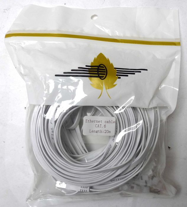 Kabel internetowy LAN RJ45 Cat6 taśma 20m biały uchwyty