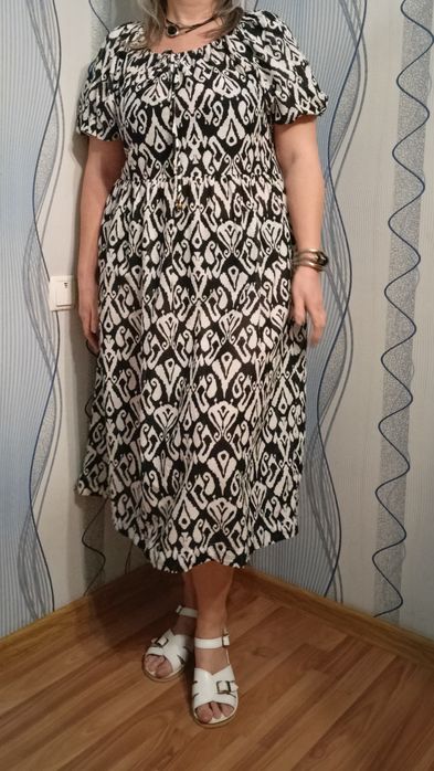 Сукня міді вільного крою, хлопкова  сукня міді
