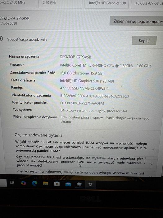 Dell Latitude 5580, 16GB DDR, 500GB SSD