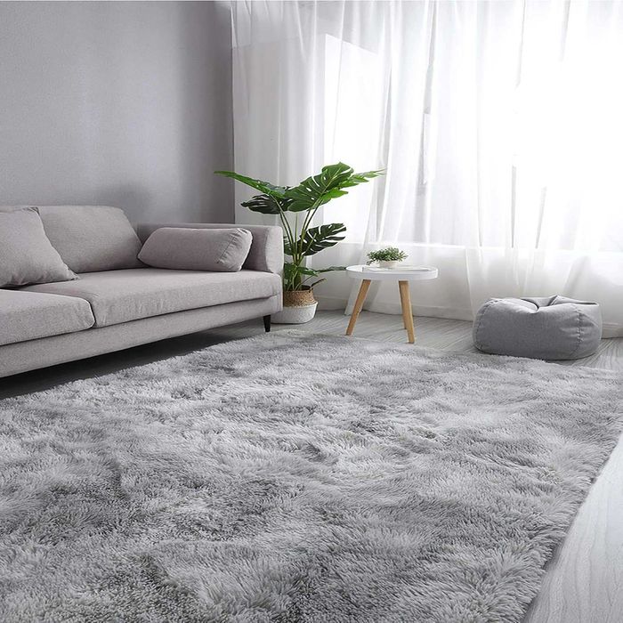 Dywan miękki puszysty Shaggy długi włos 170/120 cm srebrny szary