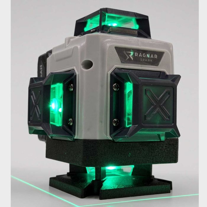 Laser krzyżowy zielony 4D 360° 16 linii Ragnar Spark, samopoziomowanie, akcesoria, walizka
