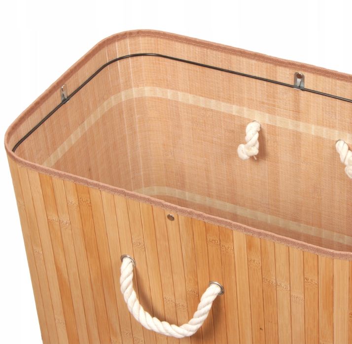 Duży Kosz Bambusowy na Pranie z Pokrywą – Pojemność 100L, Dwie Komory