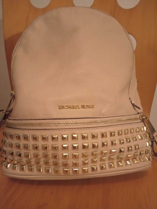 Stylowy Plecak Michael Kors Skóra Naturalna & Ćwieki| Rhea| Nude