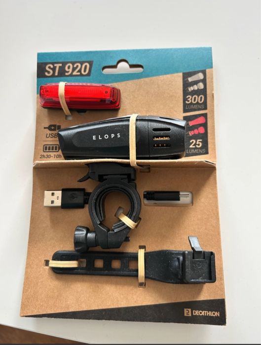 Zestaw porzadnych lampek rowerowych ladowanych na usb decathlon st 920