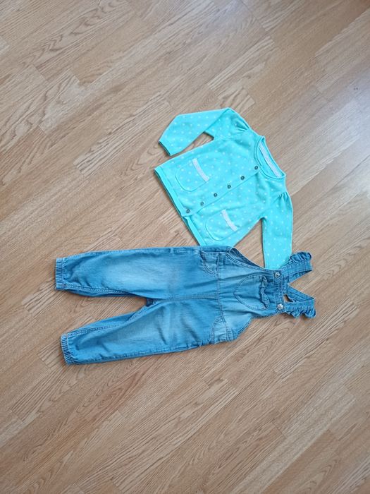Ogrodniczki H&M jeansowe 86 + sweterek rozpinany