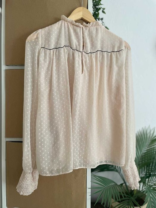 Zara bluzka pudrowy róż cekiny boho elegancka plumeti S 36