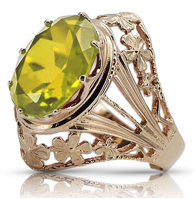 Pierścionek z różowego złota 14k z Peridotem Vintage vrc031 Gdańsk