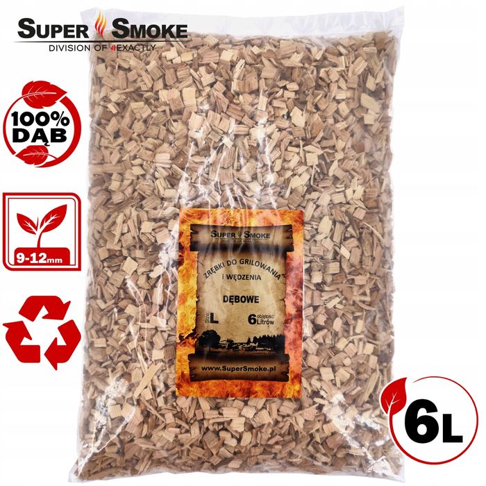 Zrębki Wędzarnicze Super Smoke DĄB KL-10 (9-12mm) Large 6 Litrów