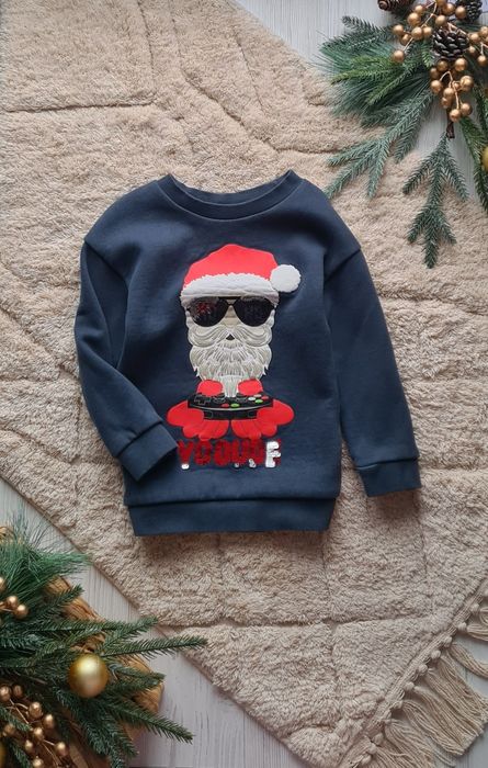 Новогодний свитер с оленем на 2-3 года, червоний с дідом морозом,санта