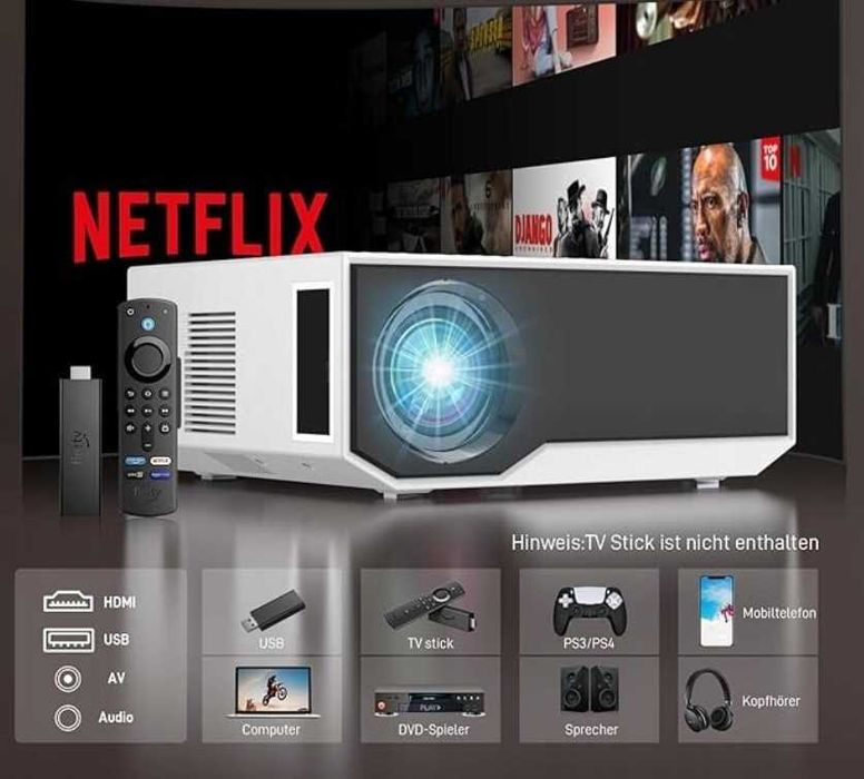 Projektor Bluetooth 20 000 lumenów, obsługa Full HD 1080p, 5G WiFi LED